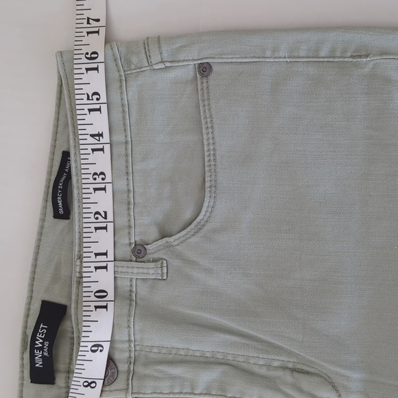 NWT Nine West Gramercy Skinny Ankle Jeans 12 Sea Grass Green Frayed Hem Twill - Picture 13 of 16